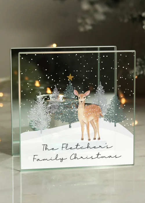 Personalised Memento Company Clear Christmas Deer Glass Tea Light Candle Holder - One Size Image 3