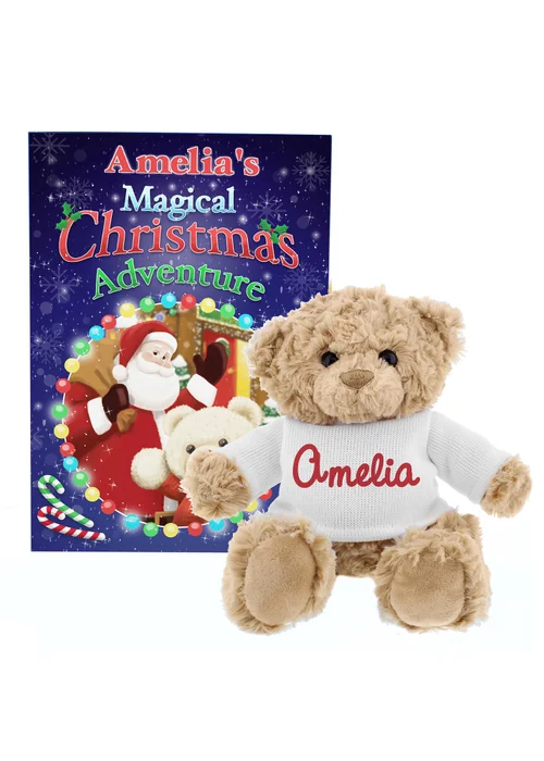 Personalised Memento Company Blue Magical Christmas Adventure Story Book and Teddy Bear - One Size Image 1