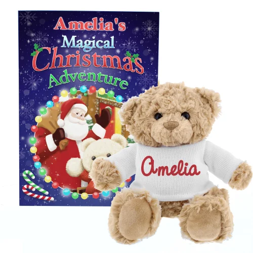 Personalised Memento Company Blue Magical Christmas Adventure Story Book and Teddy Bear - One Size Image 5