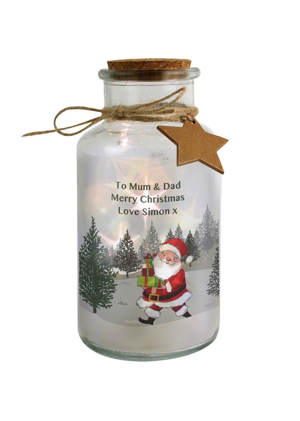 Personalised Memento Company Clear Santa LED Glass Jar - One Size Image 1