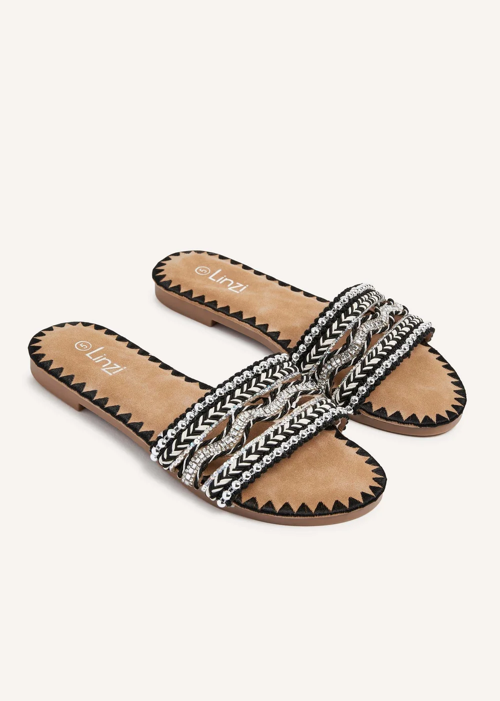 Linzi Maeva Black Aztec Inspired Embellished Slider Sandals - 3 Image 5