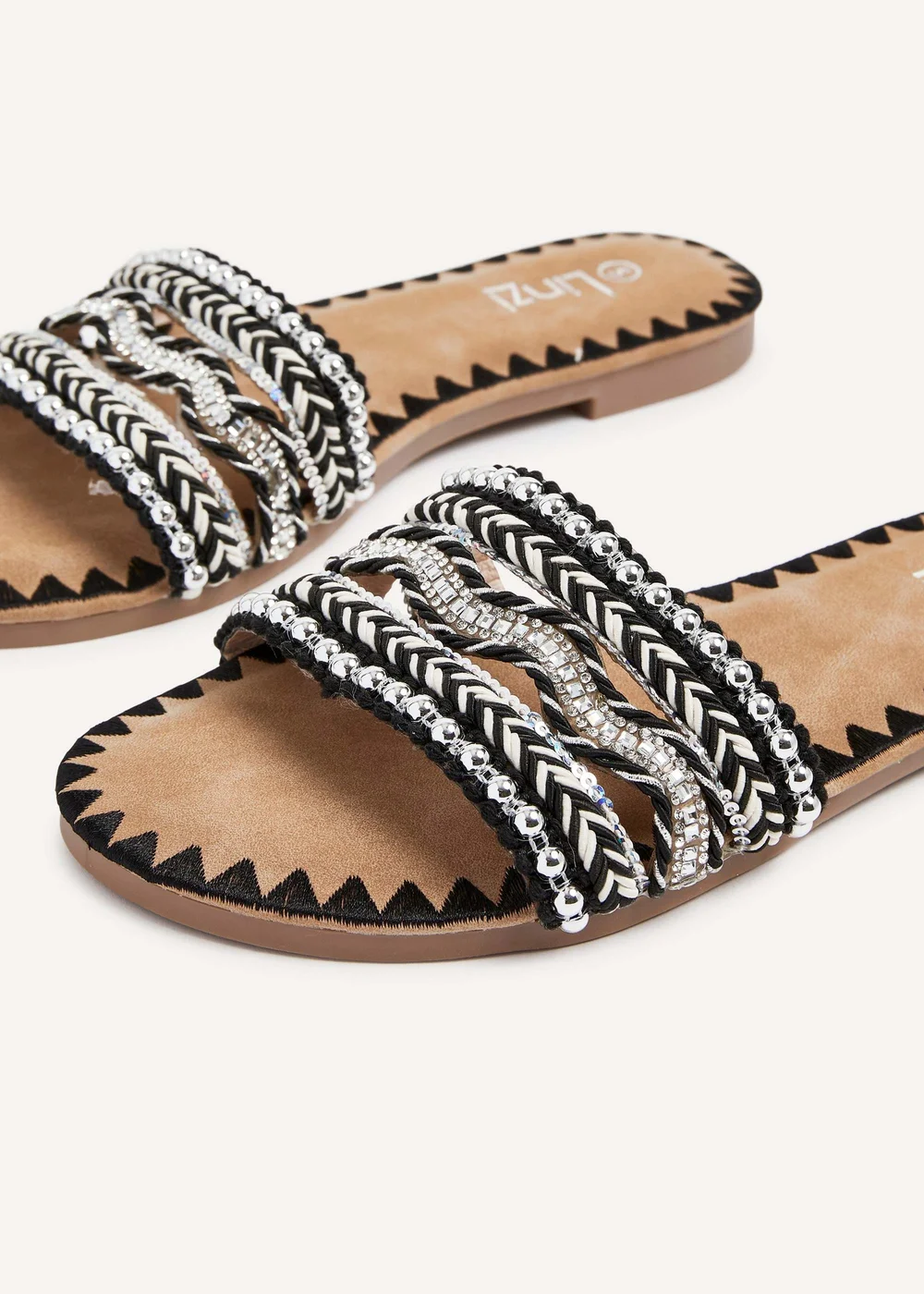 Linzi Maeva Black Aztec Inspired Embellished Slider Sandals - 3 Image 4