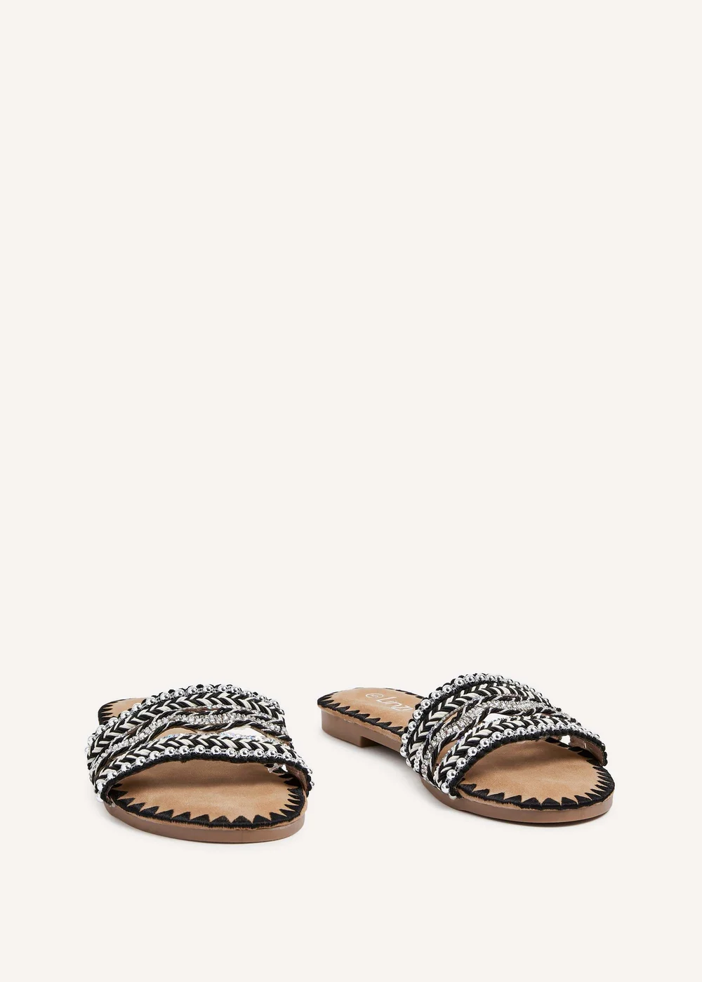 Linzi Maeva Black Aztec Inspired Embellished Slider Sandals - 3 Image 3