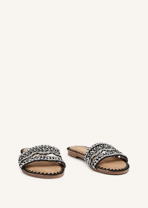 Linzi Maeva Black Aztec Inspired Embellished Slider Sandals - 3 Image 3