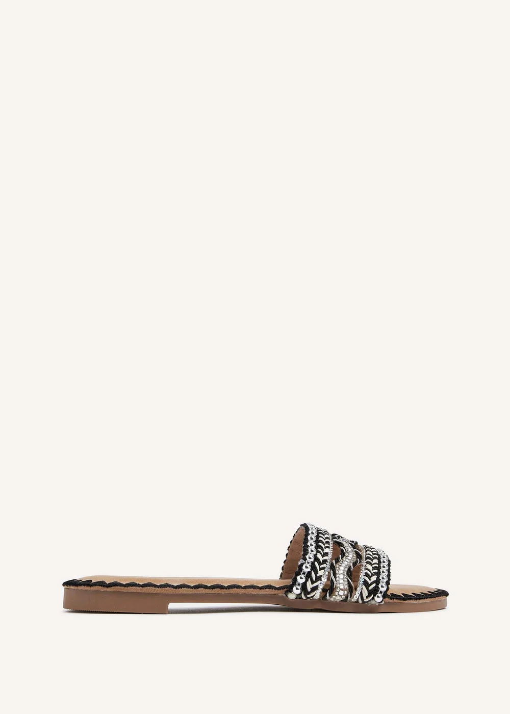 Linzi Maeva Black Aztec Inspired Embellished Slider Sandals - 3 Image 2
