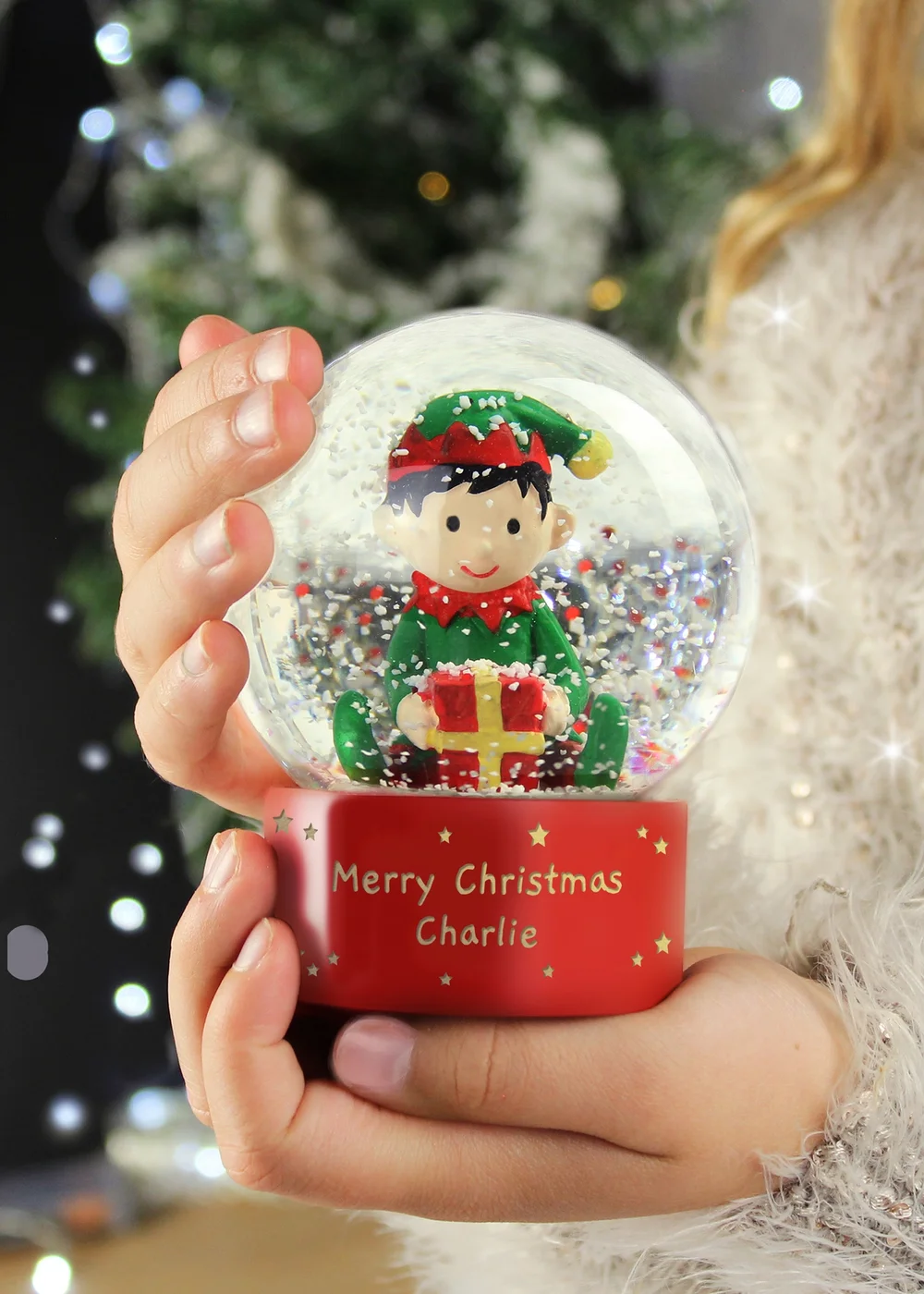 Personalised Memento Company Red Message Elf Glitter Snow Globe - One Size Image 1