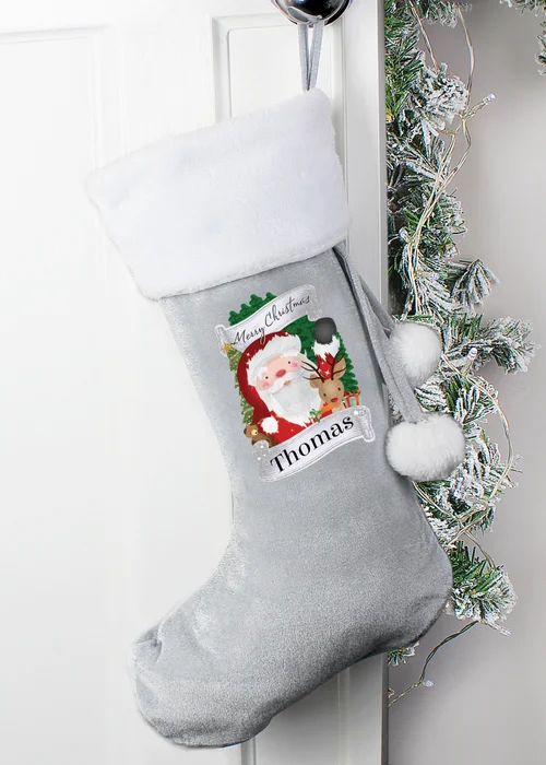 Personalised Memento Company Grey Christmas Santa Stocking - One Size Image 1