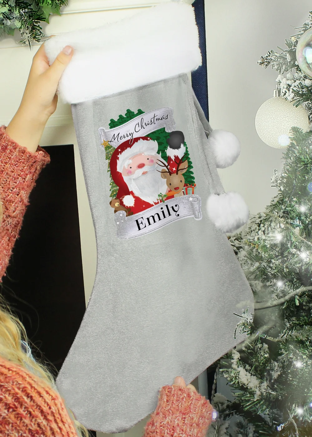 Personalised Memento Company Grey Christmas Santa Stocking - One Size Image 2