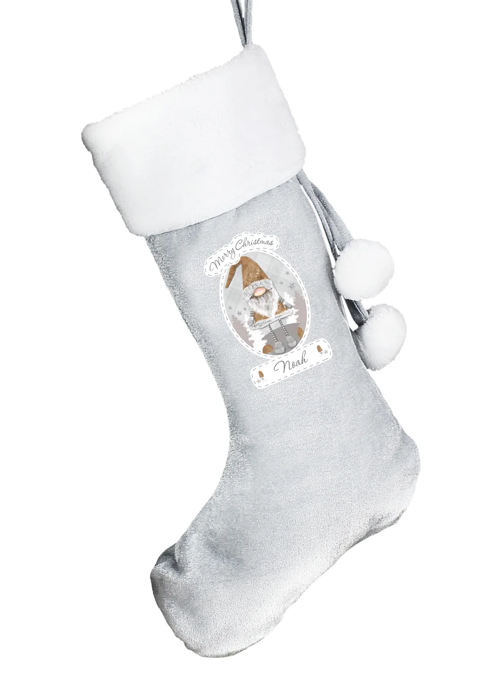 Personalised Memento Company Grey Christmas Gonk Silver Stocking - One Size Image 1