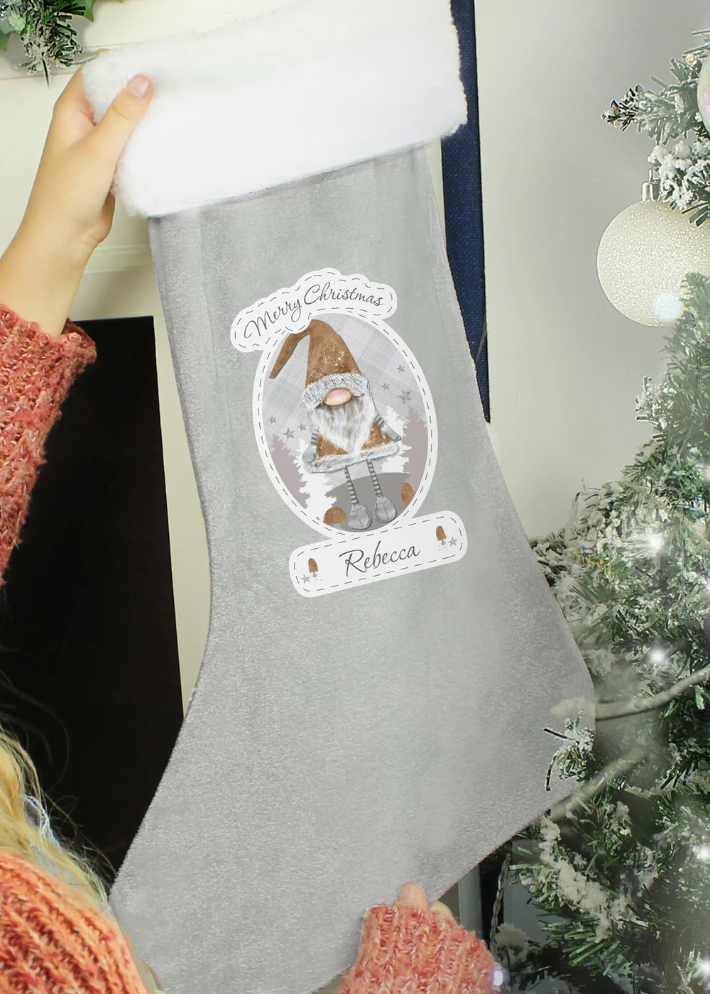 Personalised Memento Company Grey Christmas Gonk Silver Stocking - One Size Image 2