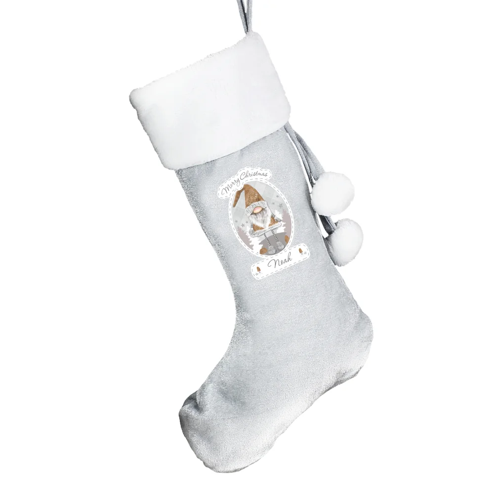 Personalised Memento Company Grey Christmas Gonk Silver Stocking - One Size Image 5