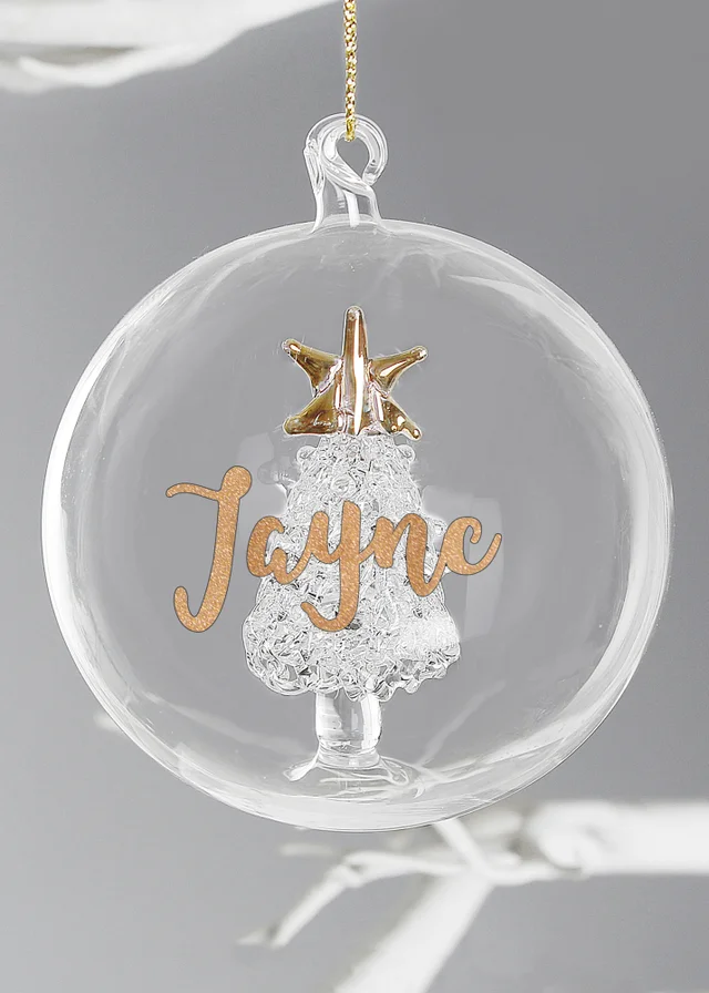 Personalised Memento Company Clear Gold Glitter Name Only Tree Glass Bauble