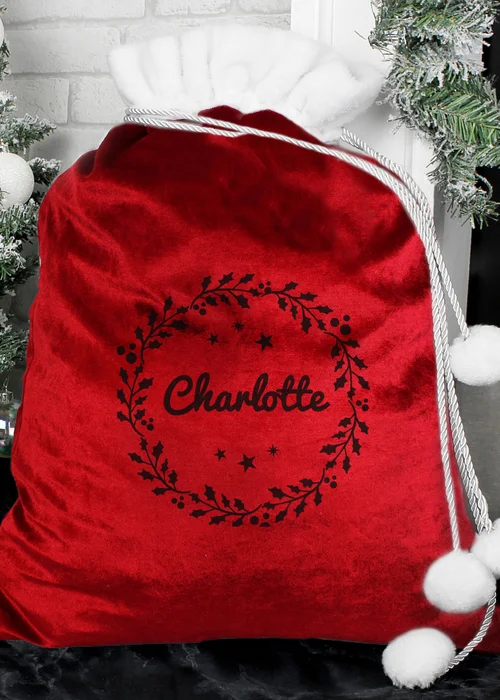 Personalised Memento Company Red Holly Christmas Sack - One Size Image 2