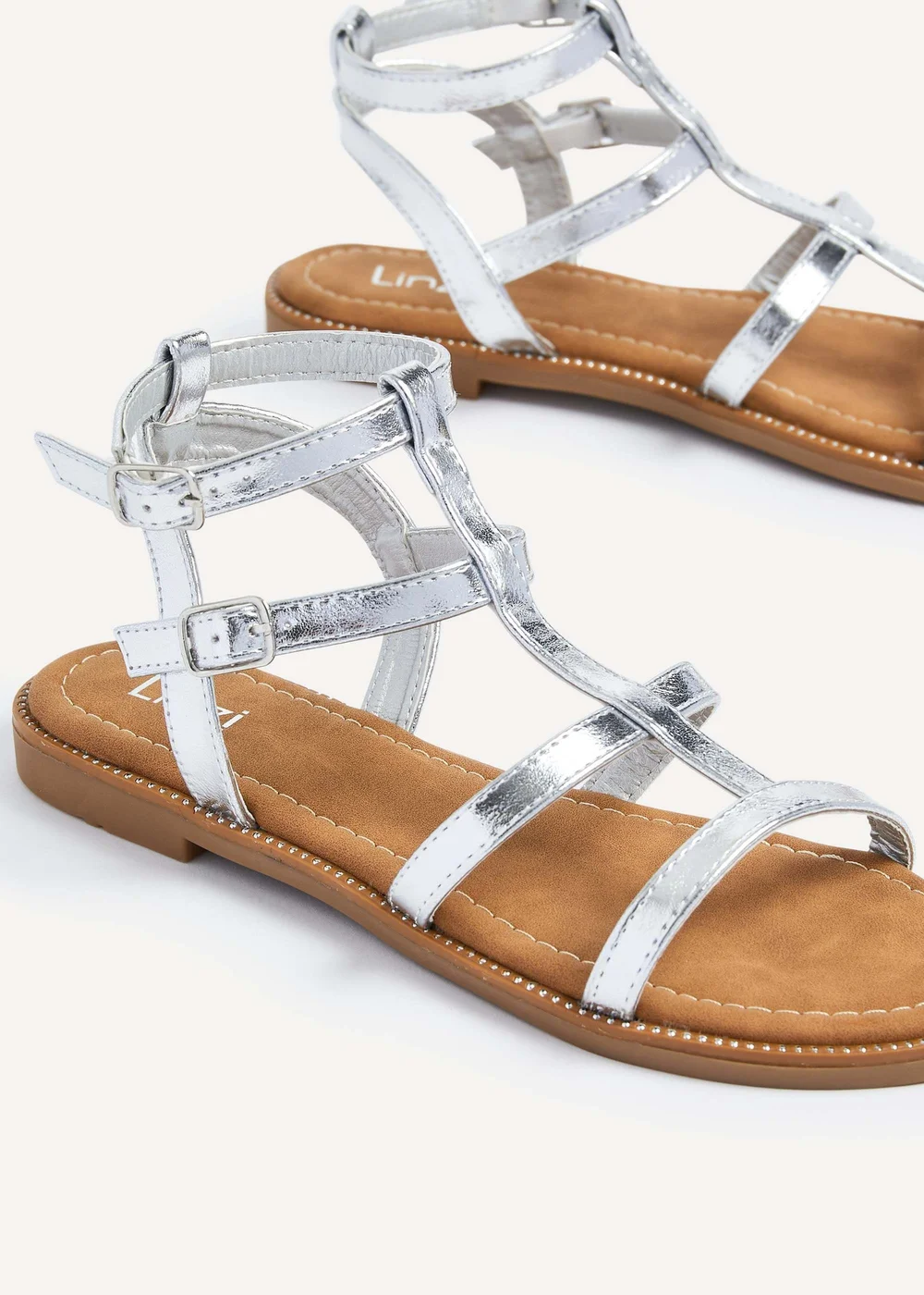 Linzi Belinda Silver Faux Leather Gladiator Style Sandal - 3 Image 5