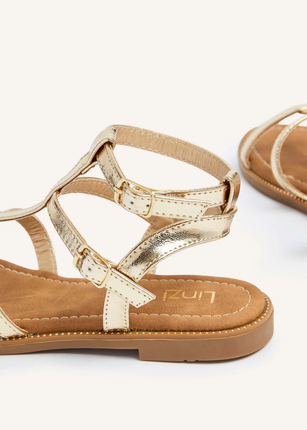Linzi Belinda Gold Faux Leather Gladiator Style Sandal - 3 Image 5