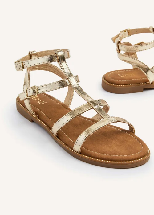 Linzi Belinda Gold Faux Leather Gladiator Style Sandal - 3 Image 4