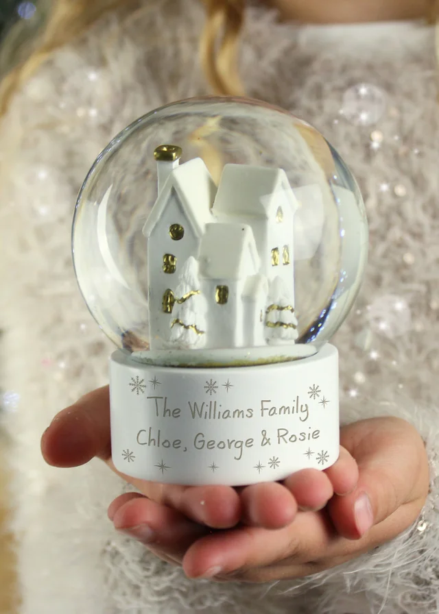 Personalised Memento Company White Message Village Glitter Snow Globe