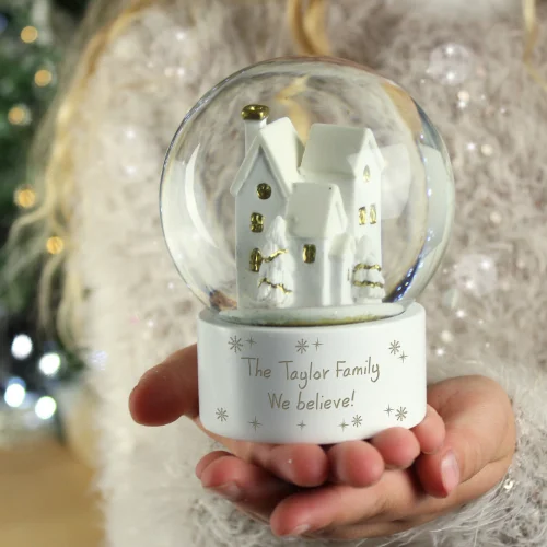 Personalised Memento Company White Message Village Glitter Snow Globe - One Size Image 4