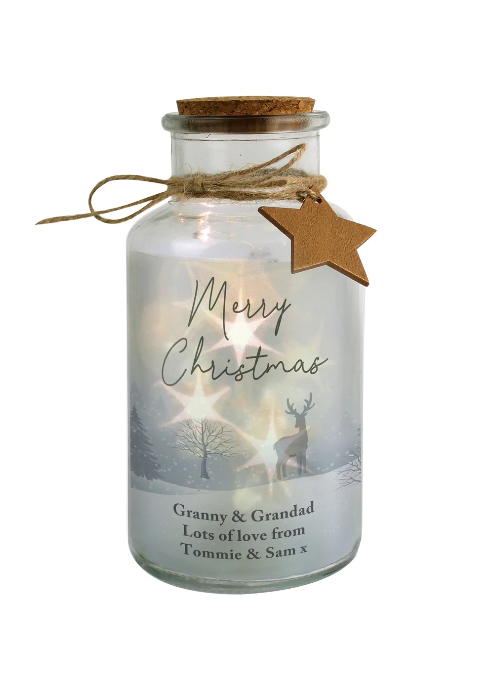 Personalised Memento Company Clear Merry Christmas LED Glass Jar - One Size Image 1