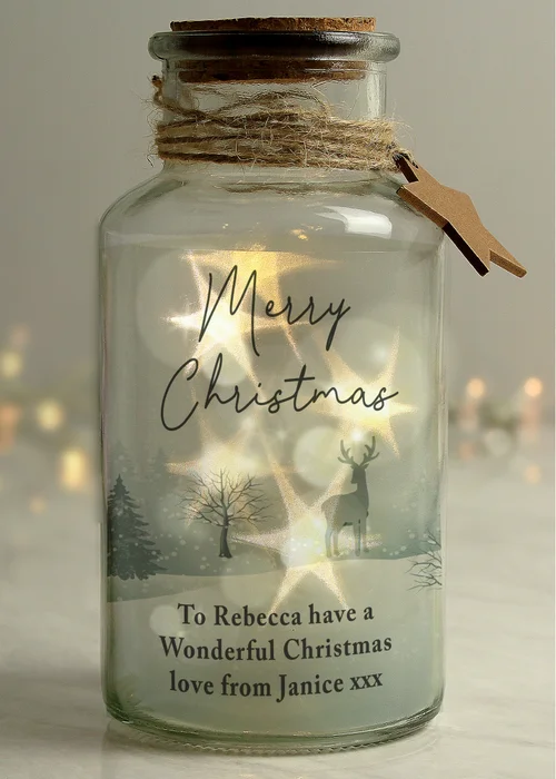 Personalised Memento Company Clear Merry Christmas LED Glass Jar - One Size Image 2