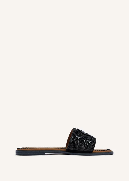 Linzi Aloha Black Beaded Flat Slider Sandal - 3 Image 2