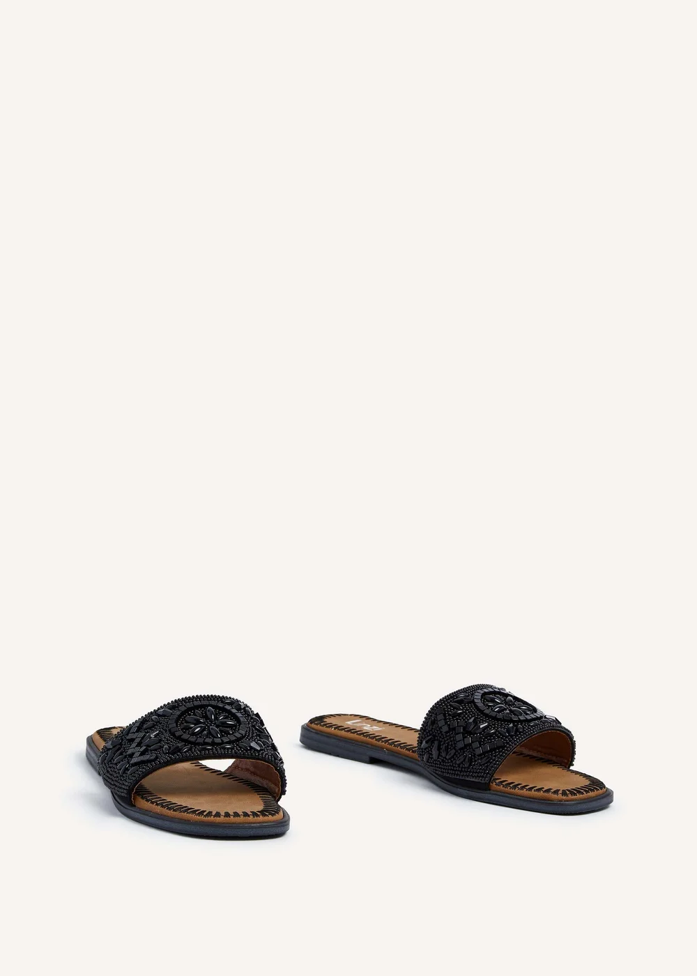 Linzi Aloha Black Beaded Flat Slider Sandal - 3 Image 3