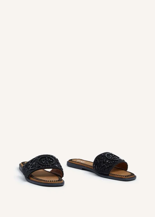 Linzi Aloha Black Beaded Flat Slider Sandal - 3 Image 3