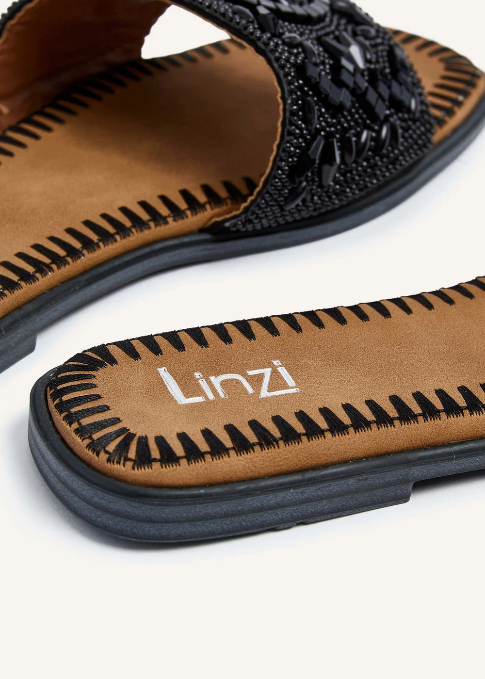 Linzi Aloha Black Beaded Flat Slider Sandal - 3 Image 5