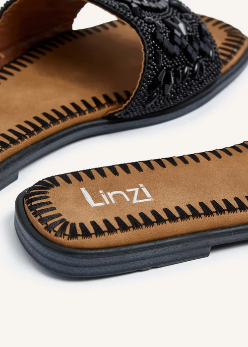 Linzi Aloha Black Beaded Flat Slider Sandal - 3 Image 5