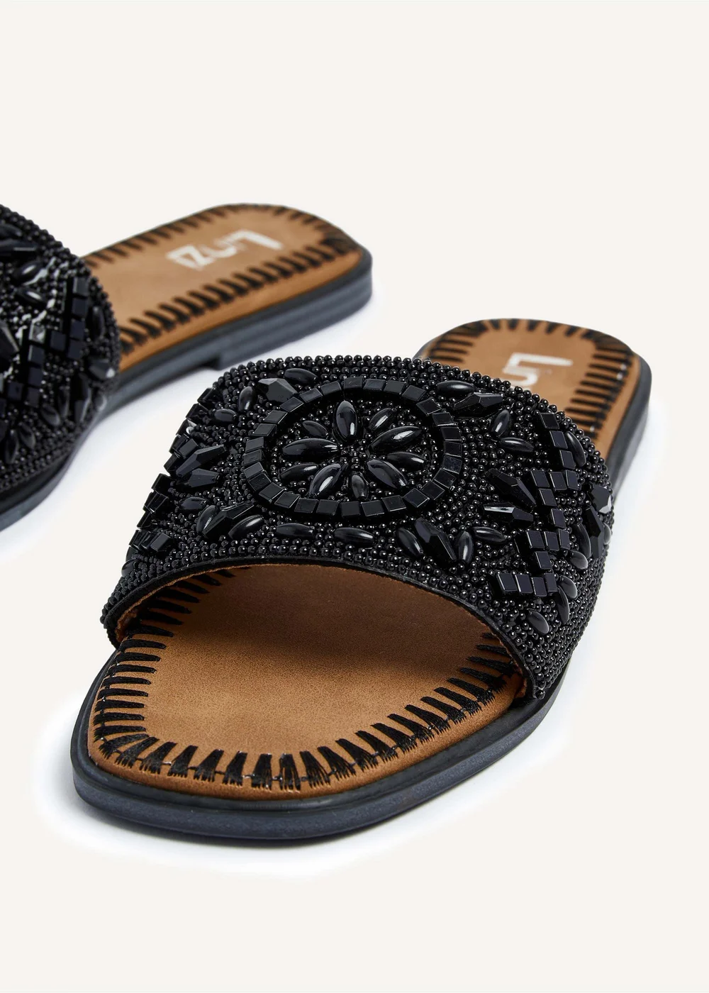 Linzi Aloha Black Beaded Flat Slider Sandal - 3 Image 4