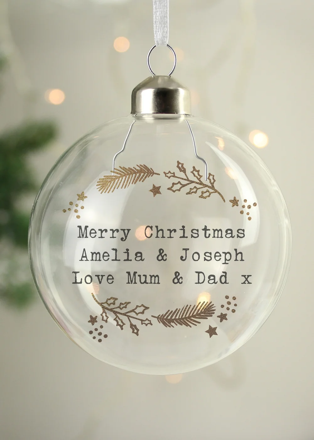 Personalised Memento Company Clear Gold Wreath Glass Bauble - One Size Image 2