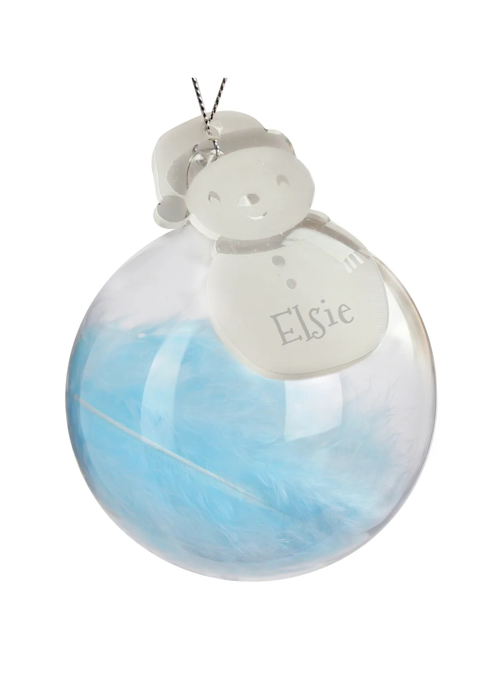 Personalised Memento Company Clear Snowman Acrylic Blue Feather Bauble - One Size Image 1