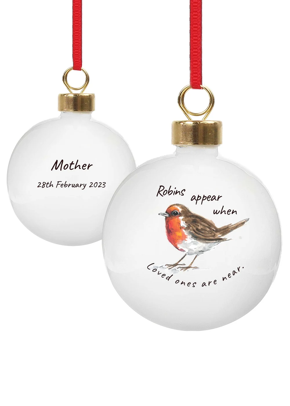 Personalised Memento Company White Robins Appear Bauble - One Size Image 1