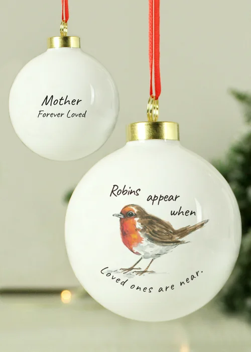 Personalised Memento Company White Robins Appear Bauble - One Size Image 3