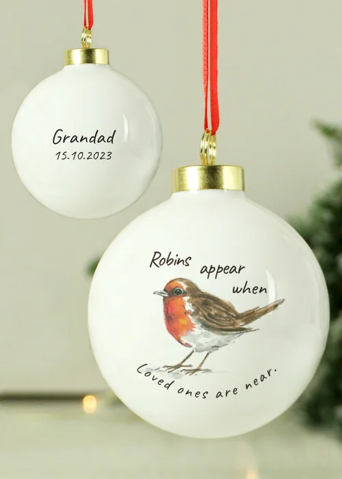 Personalised Memento Company White Robins Appear Bauble - One Size Image 2