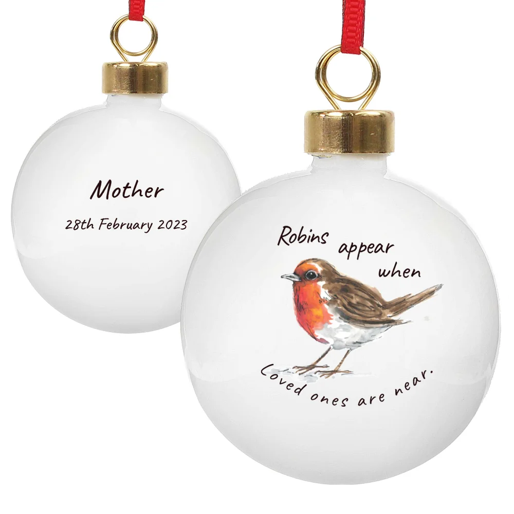Personalised Memento Company White Robins Appear Bauble - One Size Image 5