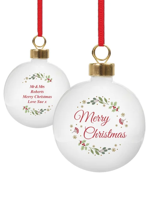 Personalised Memento Company White Merry Christmas Bauble - One Size Image 1
