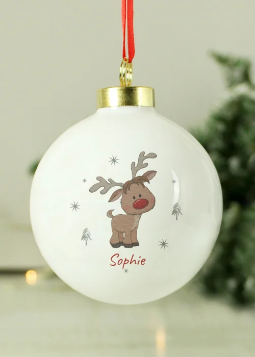 Personalised Memento Company White Little Reindeer Bauble - One Size Image 2