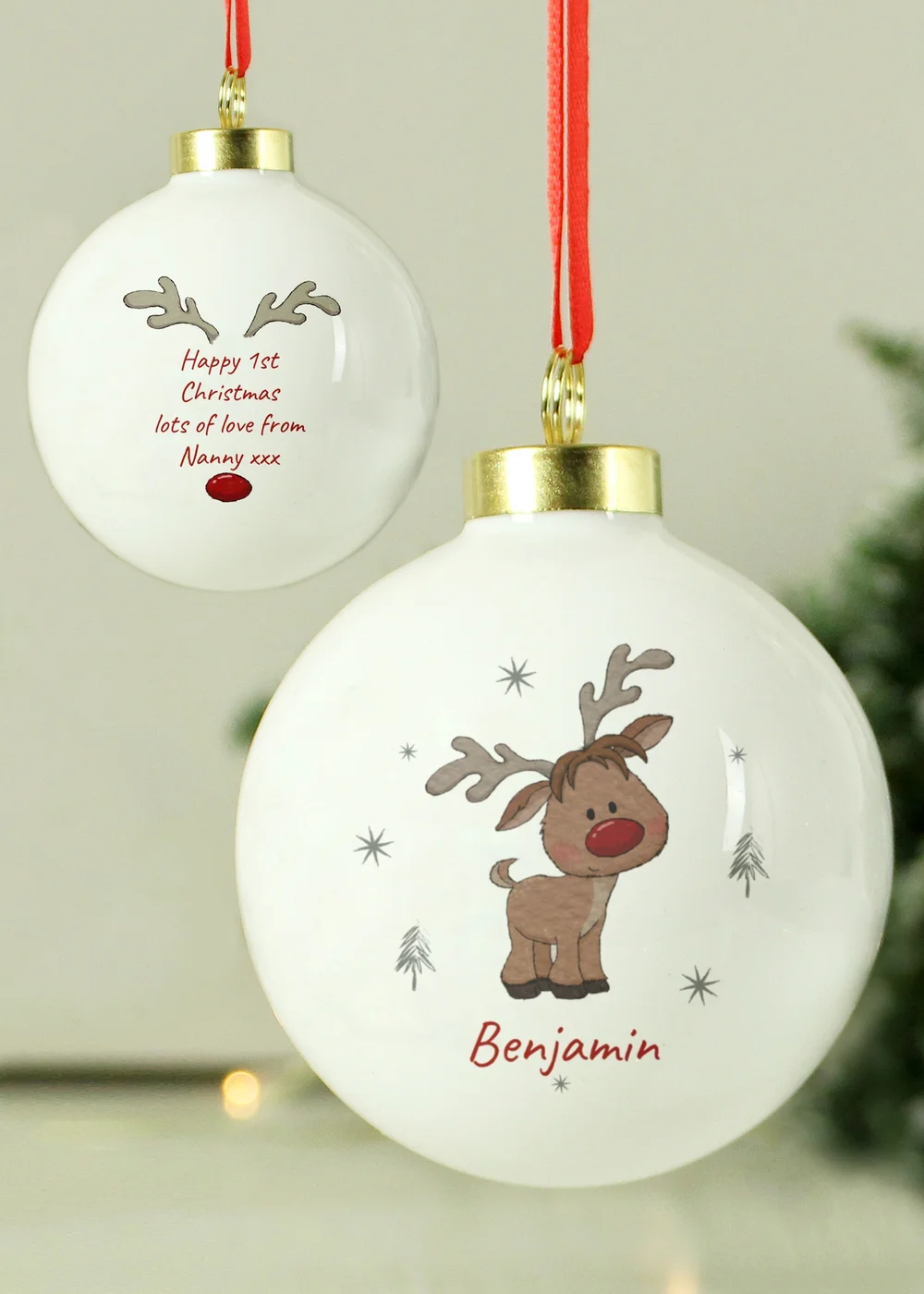 Personalised Memento Company White Little Reindeer Bauble - One Size Image 3