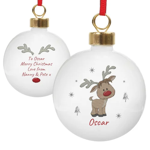 Personalised Memento Company White Little Reindeer Bauble - One Size Image 5