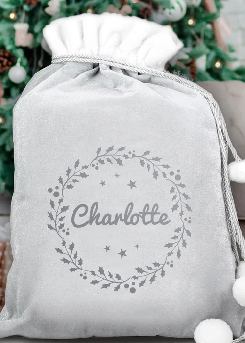 Personalised Memento Company Grey Holly Christmas Sack - One Size Image 2