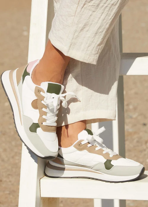 Linzi Clapham Beige Two-Tone Wedged Trainer - 3 Image 1