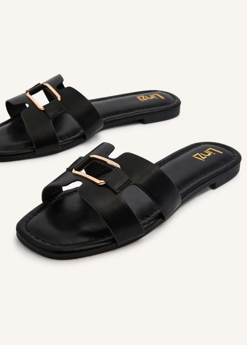 Linzi Sasha Black Faux Leather Slider Sandal - 3 Image 4