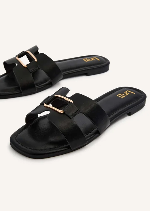 Linzi Sasha Black Faux Leather Slider Sandal - 3 Image 4