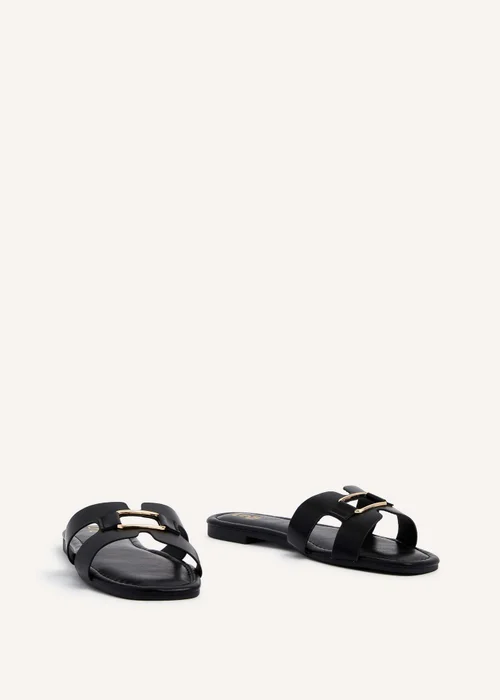 Linzi Sasha Black Faux Leather Slider Sandal - 3 Image 3