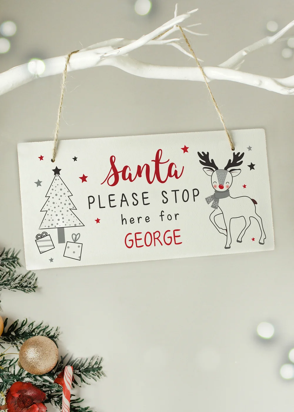 Personalised Memento Company White Rudolph Santa Please Stop Here Sign - One Size Image 2