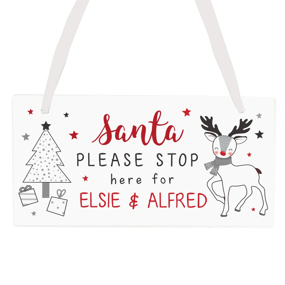 Personalised Memento Company White Rudolph Santa Please Stop Here Sign - One Size Image 4