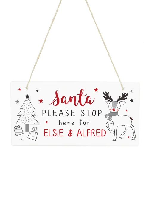 Personalised Memento Company White Rudolph Santa Please Stop Here Sign - One Size Image 1