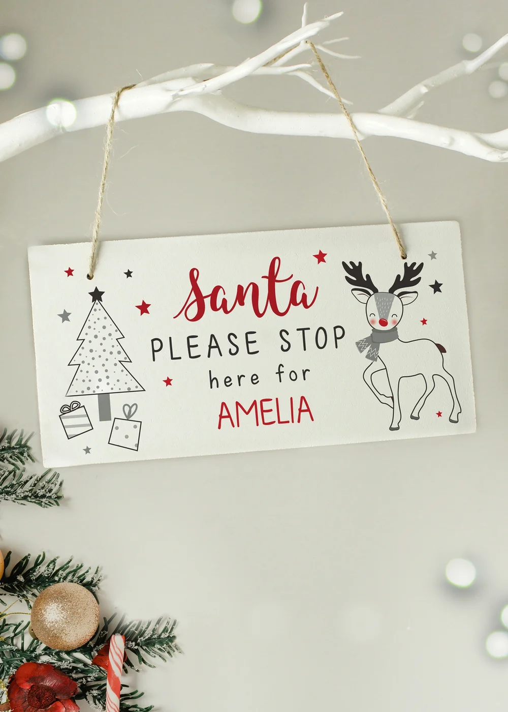 Personalised Memento Company White Rudolph Santa Please Stop Here Sign - One Size Image 3