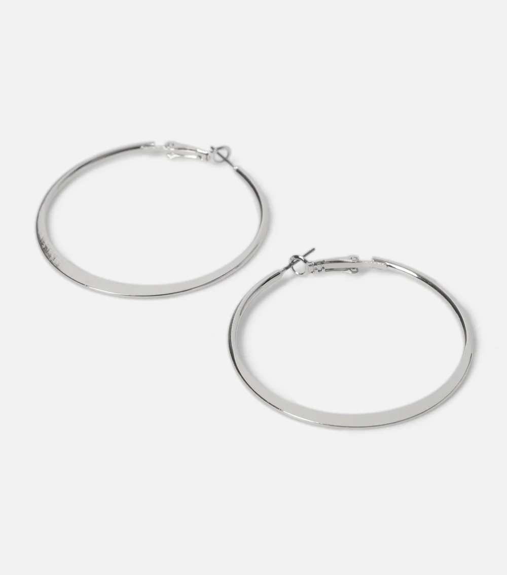 Muse Silver Large Knife Edge Hoop Earrings - One Size Image 3